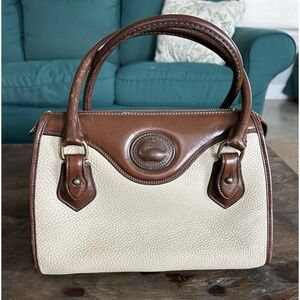 Dooney & Bourke Rare Vintage AWL Satchel Handbag in Bone & Burnt Cedar